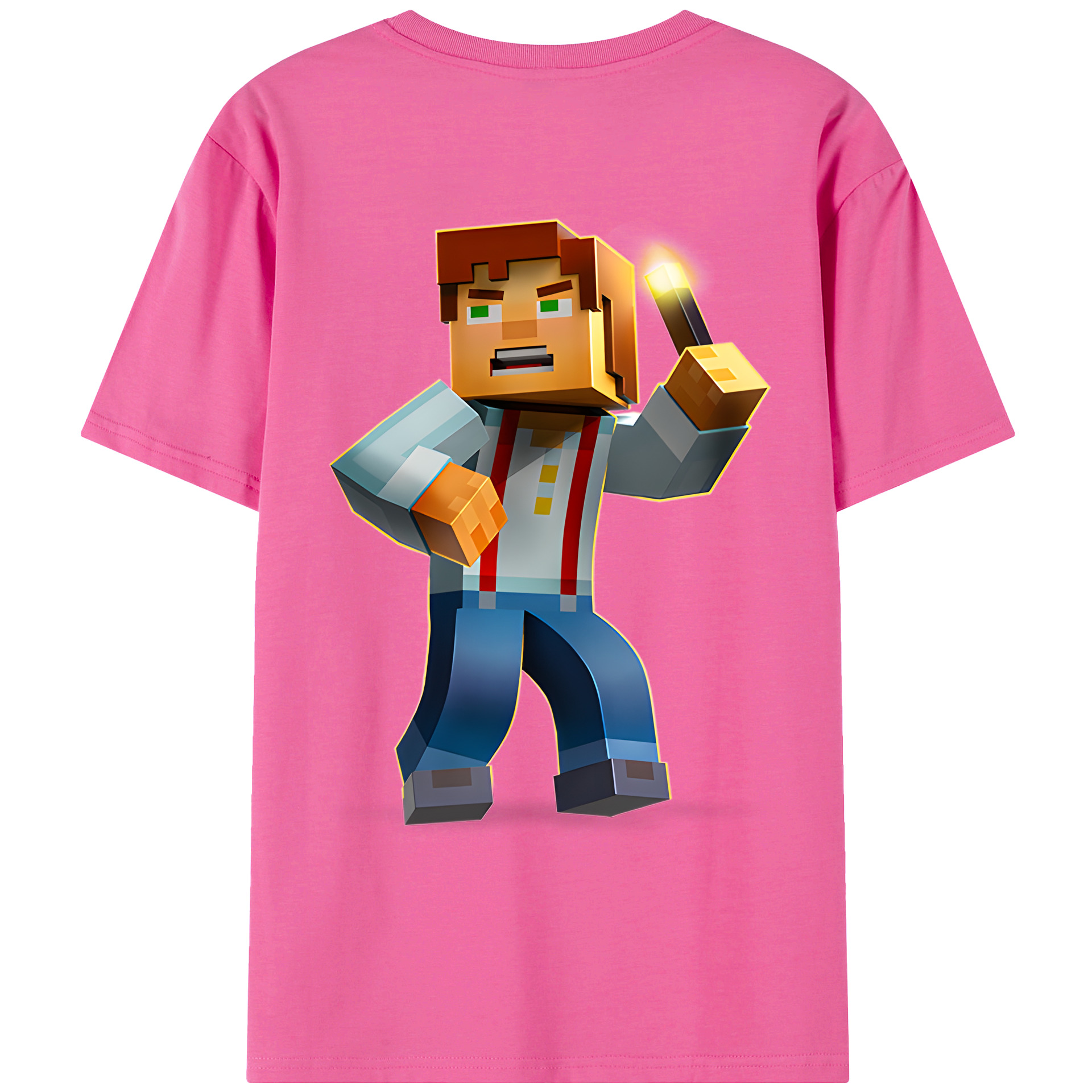 （画像用） マインクラフト ブロックの世界 Minecraft MC Block world レディース半袖Tシャツ(バックプリント)